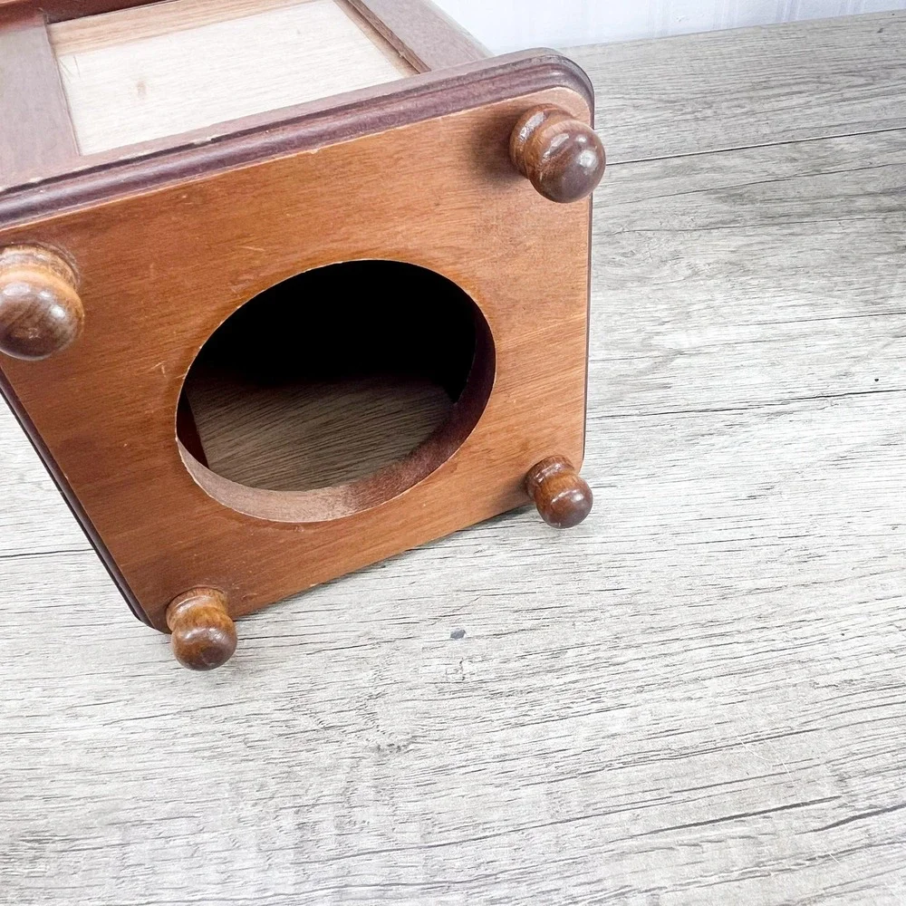 Midcentury Modern Walnut Lazy‎ Susan Photo Stand - Musical Wooden Picture Frame